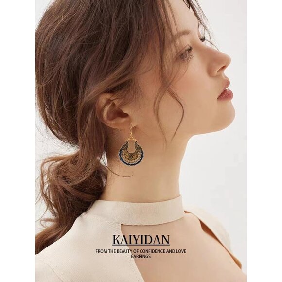 Round Hoop Bronze Boho Dangle Statement Vintage Dainty Earring for Women - Picture 9 of 9